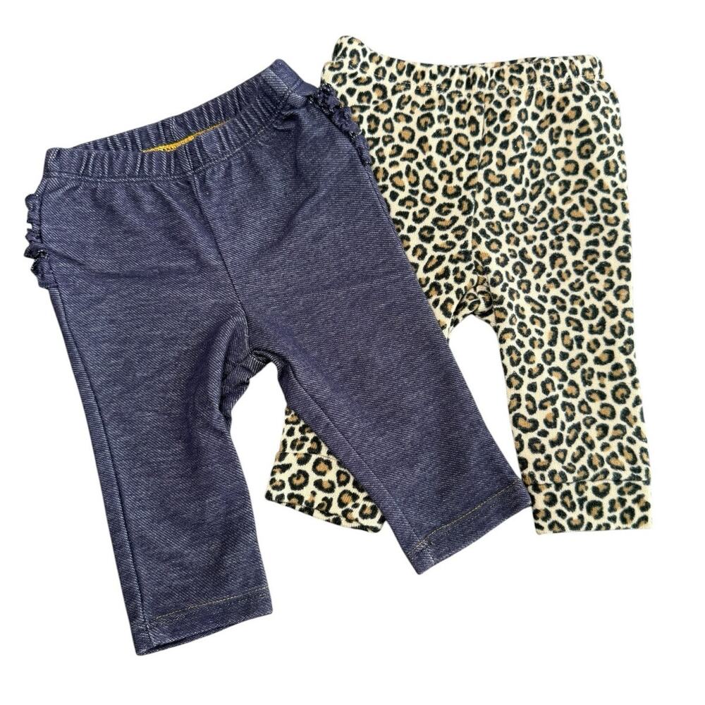 Old Navy Legging Pants Bundle Baby Girl Leopard Blue 3-6 Months